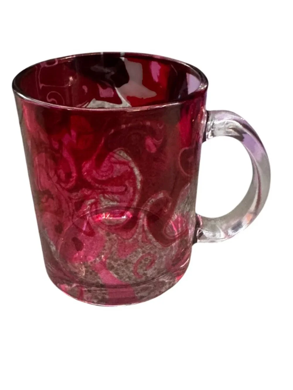Red Swirl Glass Mug, 11 oz